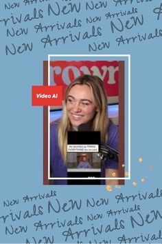 a woman with long hair is smiling and has an ad on her face that reads video al