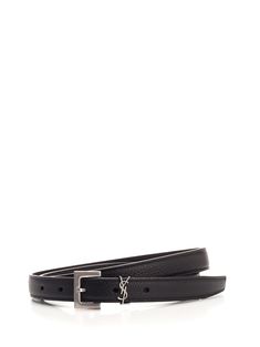 "Cassandre" belt in black grained leather from Saint Laurent, buckle and logo with silver finish. Saint Laurent Logo, Ysl Belt, Belt For Men, Clothing Pieces, Best Wallet, Buckle Belt, Pump Sandals, Small Leather Goods, Metal Buckles