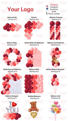 an info sheet showing the different types of balloons and heliums that are being used for valentine's day