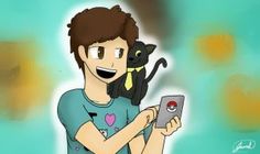 a man holding a cell phone with a black cat on his shoulder and smiling at the camera