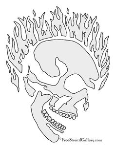 a drawing of a skull with flames coming out of it