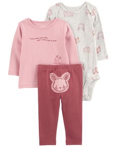 Made for mixing and matching, this set of three is complete with a bodysuit, pullover, and pair of easy on pants. Carters Size Chart, Graphic Pant, T Shirt And Pants, Woodland Friends, Cotton Bodysuit, Grey Baby, Carters Baby, Forest Friends, Baby Things