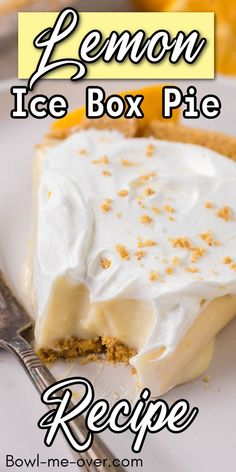 lemon ice box pie on a plate with a fork