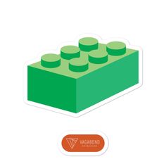 a green lego block sticker with the word vagabono written on it