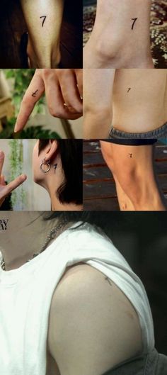 four different pictures showing the same person's tattoos