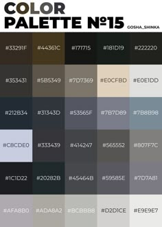 the color palette is shown in different shades and sizes, including black, white, gray,