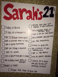 a sign that says sarahs 21 is posted on the wall in front of a door