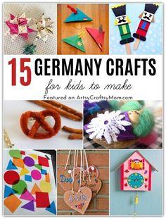 many crafts are featured in this collage with the words, 15 germany crafts for kids to make