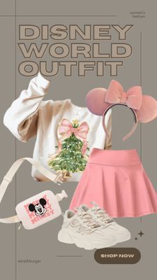 the disney world outfit is shown in pink and white, including a mouse ears headband