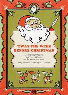 an old fashioned christmas card with santa claus on it's face and the words, twas the week before christmas