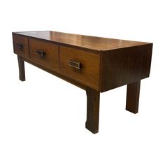 a wooden table with two drawers on it