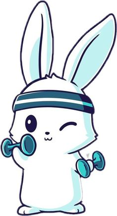 a cartoon bunny with a headband and dumbbells