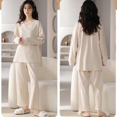 Experience ultimate comfort and style with our Cute Cozy Long Sleepwear PJs Set for Women! Made with 100% cotton, this set features a loose fit and slight stretch for a soft, comfortable feel. Perfect for spring and autumn, it includes pockets and an elastic waistband for convenient wear. Get ready to relax in style! Material: 100% Cotton Fit Type: Loose Fit Stretch: Slight Season: Spring/Autumn Softness: Soft Features: Pockets and Elastic waistband for Comfortable and Convenient wear Comfortable Cotton Long Sleeve Sets, Cotton Sleepwear For Relaxation In Fall, Cotton Sleepwear For Fall Relaxation, Cozy Sleepwear For Loungewear, Relaxed Solid Color Sleepwear For Loungewear, Relaxed Solid Sleepwear For Loungewear, Comfortable Long Sleeve Lounging Sets, Comfortable Long Sleeve Sleepwear, Comfy Cotton Soft Sleepwear