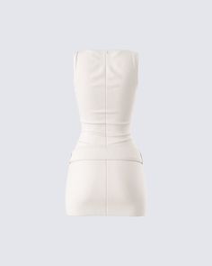 Nothing compares to a baddie in a put together look 🤍 Made from plain weave fabric and complete with a bodycon style, a wide belt, and a boat neckline - this ivory micro mini dress will make it clear that you did not come to mess around 👏 White Mini Dress With Back Zipper, Bodycon Mini Dress For Work, Workwear Bodycon Mini Dress, Cream Bodycon Mini Dress For Party, Chic White Bodycon Dress With Back Zipper, Bodycon Bandage Mini Dress, Bandage Bodycon Mini Dress, Fitted Beige Mini Dress In Chic Style, Chic Fitted Beige Mini Dress