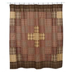 a brown and tan checkered shower curtain