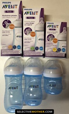 three bottles of philips avent sit next to each other in front of the packaging