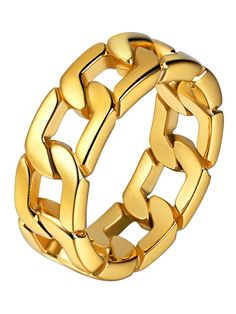 PRICES MAY VARY. Material - 316L Stainless Steel based, 18K Gold Plated, robust and will not tarnish or rust easily, easy to maintain and hypoallergenic. Men's Thumb Ring -classic chain design, can be worn as wedding ring, index ring, thumb ring or any finger. Solid Link Chain Ring - Hip hop ring for men, womens stylish ring -Polished slick comfortable band, Exquisite workmanship and comfirt Fit. Ring Size Details - 7mm(0.27") wide ring band, you can choose from size 7 to size 14, size 13 or siz Ring For Couple, Cool Rings For Men, Rock Rings, Hip Hop Rings, Biker Rings, Gold Chains For Men, Daily Jewelry, Linking Rings, Figaro Chain