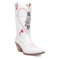 White Leather Boot Queen Of Hearts Embroidery Detail Pull On 13" Shaft Height 2 1/4" Tall Fashion Heel 13" Circumference Almond Toe Rubber Outsole ***These are shipped to you directly from our Manufacturer. Please allow 7-10 business days for shipping/tracking notification! Boys Cowboy Boots, White Leather Boots, Girl Cowboy Boots, Leather Cowgirl Boots, Twisted X Boots, Old Boots, Corral Boots, Tall Fashion, Heart Women