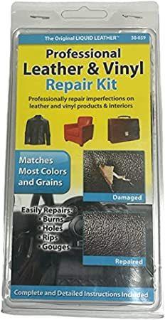 the professional leather and vinyl repair kit is shown in this package, with instructions on how to