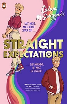 the poster for straight expectations shows two men standing in front of a rainbow colored background