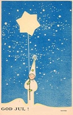 an old fashioned christmas card with a person holding a star