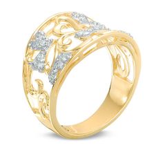 Perfect for any occasion, this shimmering diamond filigree ring treats her to a look of love. Fashioned in warm 10K gold, this open-worked band features heart-shaped cutouts and scrolls - and diamond-touched hearts to add sparkle and shine. Radiant with 1/6 ct. t.w. of diamonds and a brilliant buffed luster, this thrilling ring is certain to enchant. Gold Filigree Ring With Diamond Accents For Promise, Gold Diamond Filigree Ring, Look Of Love, Filigree Ring, White Stone, Diamond Heart, Diamond Stone, Diamond Clarity, 10k Gold