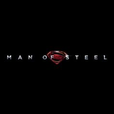 the man of steel logo on a black background with red and white letters that read, man of steel