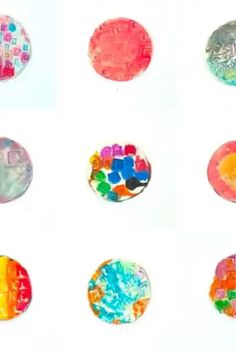 Abstract patterns in colorful circles arranged in a grid. Clay Ideas To Sell, Clay Recipes, Polymer Clay Recipe