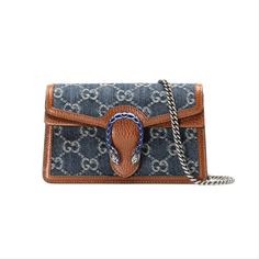 Gucci Dyonisus, Gucci Super Mini, Denim Crossbody, Water Consumption, Navy And Brown, Chain Crossbody Bag, Navy Leather