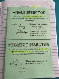 an angle bisector and segment bisector worksheet with notes on it