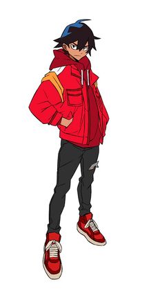 an anime character in red jacket and sneakers