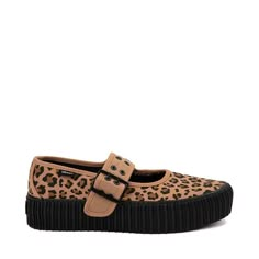 Vans Mary Jane Creeper Skate Shoe - Leopard / Black Cheetah Print Vans, 1960s Coquette, Cheetah Vans, Creepers Outfit, Vans Dress, Leopard Vans, Ugly Clothes, Artsy Clothing, Dresses With Vans