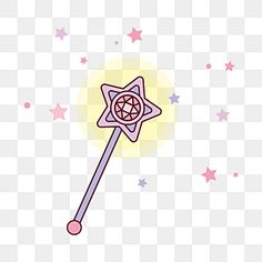 a pink and purple wand with stars on the bottom, in front of a white background