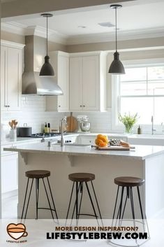 an image of a kitchen setting with bar stools