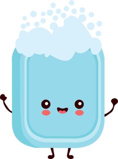 a cute blue mug with bubbles on it's head and eyes, holding his arms out