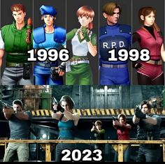 the evolution of video games characters in their respective outfits, from beginning to end times