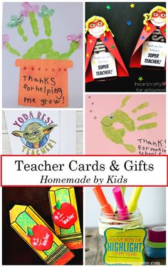 teacher cards and gifts made with handprints by kids to help them learn how to make