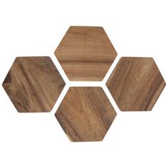 four wooden hexagons arranged in the shape of an octagon on a white background