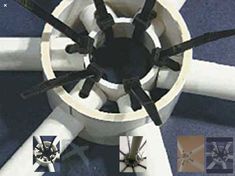 an overhead view of a ceiling fan with eight blades