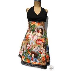 Handmade Mexican Senoritas Pinup & Rockabilly Dress Cute Maxi Dress, Mexican Fashion, Simply Dresses, Halter Top Dresses, Pin Up Dresses, Mexican Dresses, Full Dress, Retro Mode, Rockabilly Dress