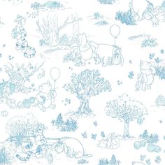 winnie the pooh wallpaper in blue and white