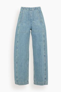 Relaxed-fit high-waisted jeans by Rachel Comey in the brand's Washed Mission Denim, featuring a discreet back zipper and rear darts for a flattering fit. Cut to a wide-leg silhouette, offering a relaxed and spacious feel, with deep square front pockets and unique coin pockets for functionality. 100% Cotton Rear zipper closure Four front pockets Made in USA Rachel Comey Size Chart (inches): 00 0 2 4 6 8 10 12 14 Waist 25 26 27 28 29.5 31 32 33.5 35 Hip 34.5 35.5 36.5 37.5 39 40.5 42 43.5 45 Dusen Dusen, Jumpsuit Jacket, Rachel Comey, Model Measurements, Front Pocket, Clothes For Sale, Made In Usa, High Rise