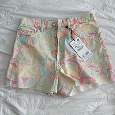 Nwt, Not Sold Anymore High Waist Pink Jean Shorts For Summer, High-waisted Pink Jean Shorts For Summer, Cute High Waist Summer Jeans, Multicolor High Rise Denim Bottoms, Pink High Rise Jeans For Summer, Multicolor High Waist Jeans For Summer, High Waist Multicolor Summer Jeans, Cute High Waist Bottoms For Spring, Trendy Multicolor Spring Jeans