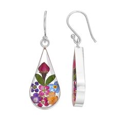 Adorned with colorful pressed flowers, these teardrop earrings abound with natural beauty. Click on this JEWELRY & WATCHES GUIDE to learn about fit, styles, materials and more!EARRING DETAILS Length: 1.7 in. Backings: fishhook Metal: sterling silver Finish: polished Size: One Size. Color: Multicolor. Gender: female. Age Group: adult. Pressed Flower Crafts, Diy Earrings Polymer Clay, Sparkle Gift, Funky Earrings, Wire Work Jewelry, Work Jewelry, Pressed Flower, Flower Jewellery, Jewelry Projects