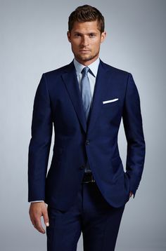 Shop this look for $147: http://lookastic.com/men/looks/pocket-square-and-blazer-and-dress-shirt-and-tie-and-dress-pants/835 — White Pocket Square — Navy Blazer — Light Blue Dress Shirt — Blue Silk Tie — Navy Dress Pants Blue Suit And Tie, Gentleman Mode, White Pocket Square, Light Blue Dress Shirt, Blue Suit Men, Slim Fit Suit Men, Navy Dress Pants, Dress Shirt And Tie, Navy Blue Suit