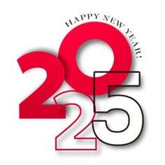 happy new year's card with the number twenty five in red and black on a white background