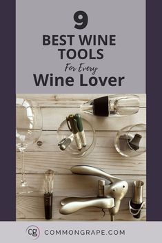 wine bottles and glasses with the title 9 best wine tools for every wine lover on it