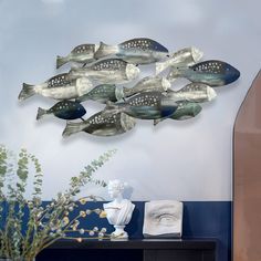 PRICES MAY VARY. Hand Painted Metal Fish Wall Décor : Large Size 50" x 21"(126 x 53cm) , handmade metal iron crafts, Old-fashioned fish decoration with a Mediterranean-style marine theme, Smart and elegant, lifelike, retro distressed finish. Nautical House Décor : Metal fish wall décor is perfect for any room with coastal, nautical, beach, or boat décor. School of fish modern metal wall art will make a statement on your wall. 3D Multi Layers Stack Design : Mediterranean style fish wall decoratio Nautical House Decor, Nautical House, Driftwood Wall Decor, Bedroom Beach, Modern Metal Wall Art, Fish Artwork, Boat Decor, Wall Art 3d, School Of Fish