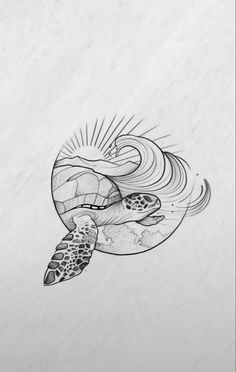 a drawing of a turtle swimming in the ocean