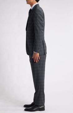 Crisp Italian wool woven in a deep, dusky plaid makes a wardrobe staple of a suit that's crafted with traditional detailing and styled to take you to any formal occasion. Jacket has notched lapels; four-button cuffs; chest pocket; flap pockets; interior pocket; side vents Trousers have zip fly with button-tab closure; slant pockets; back button-welt pockets Lined Unhemmed 99% wool, 1% spandex Dry clean Made in Italy Classic Formal Plaid Blazer, Classic Plaid Blazer For Formal Occasions, Plaid Wool Suit With Notch Lapel, Elegant Plaid Sport Coat For Formal Occasions, Classic Plaid Suit With Hidden Button Closure, Classic Plaid Suits With Hidden Button Closure, Timeless Plaid Suit For Work, Timeless Plaid Suits For Work, Timeless Formal Plaid Tweed Jacket